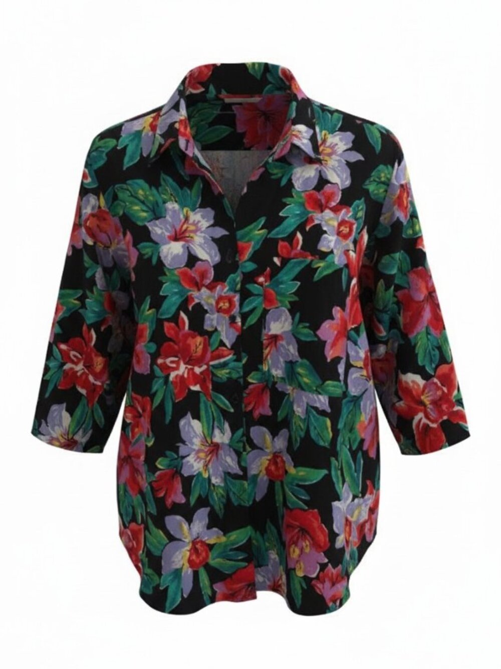 Michele Leslie Women L/XL Floral Button Up Shirt Vtg 80s 90s Cotton Tropical